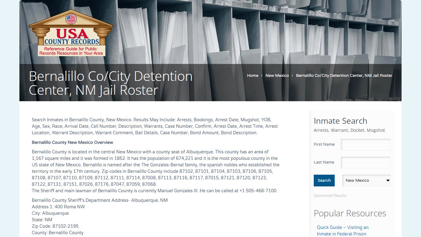 Bernalillo Co/City Detention Center, NM Jail Roster | Name ...