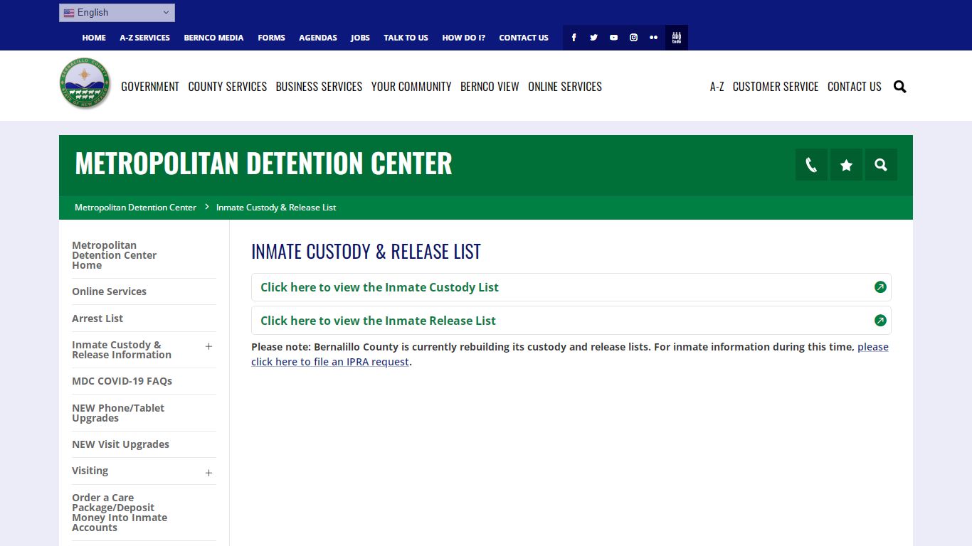 Inmate Custody & Release List - Metropolitan Detention Center